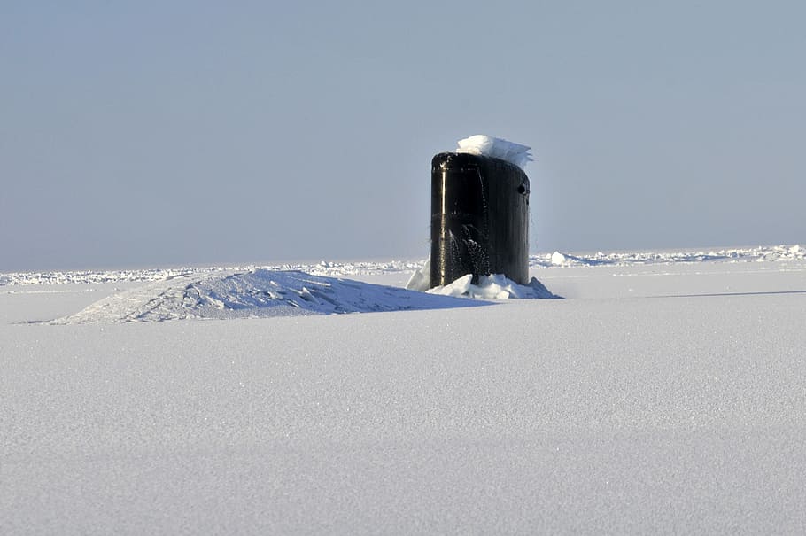 submarine on snow, arctic, ocean, boat, sea, winter, ice, breaking through HD wallpaper