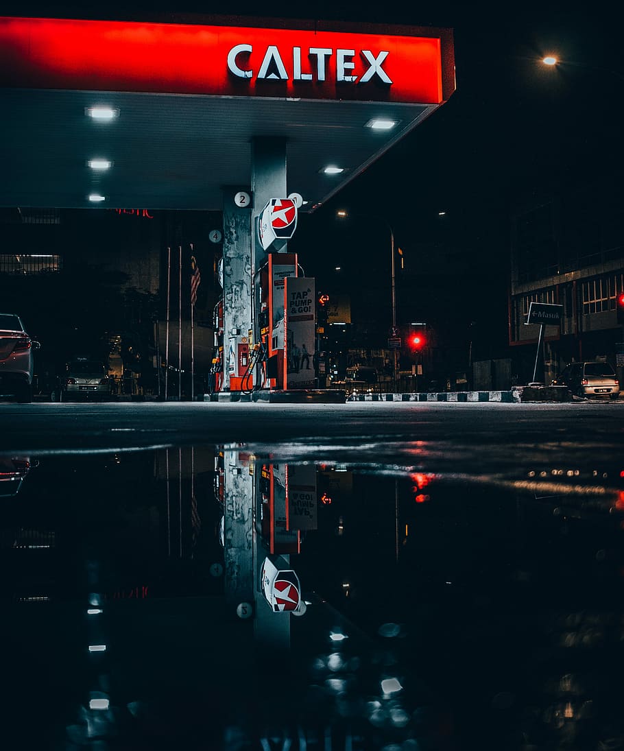 landscape photo of Caltex gasoline station, Caltex gas station at nighttime, HD wallpaper