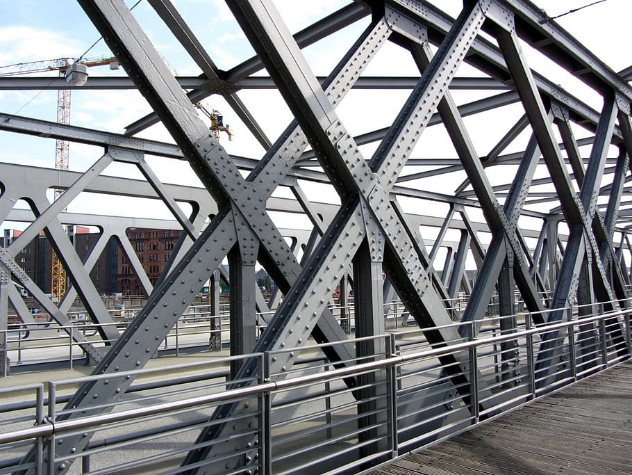 hamburg, harbour city, bridge, port, steel structure, steel construction, HD wallpaper