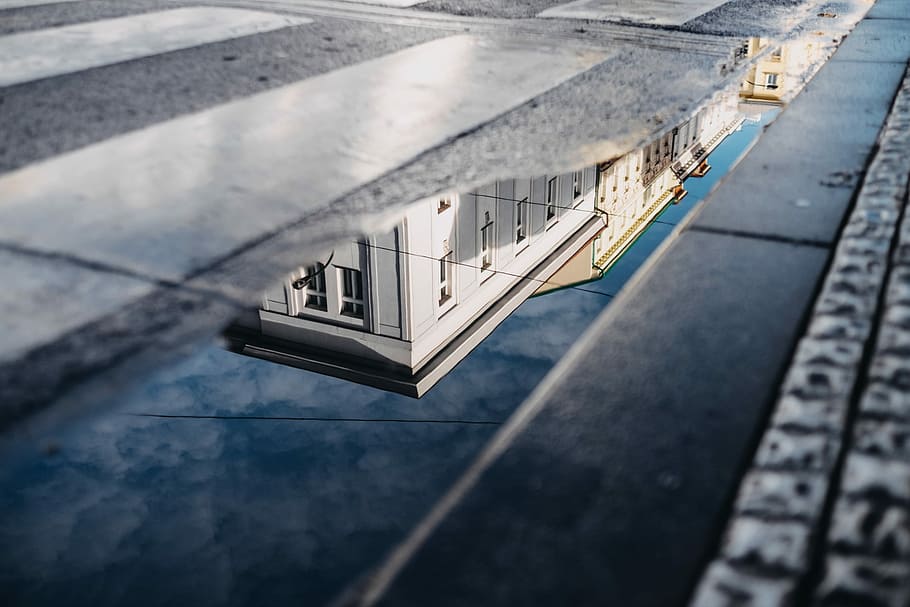 photo of building reflecting on water, puddle, reflection, home HD wallpaper