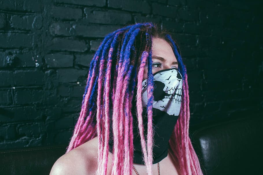 Hd Wallpaper Girl In The Mask Blue And Pink Ombre Dread