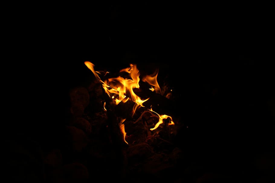 Fire, Night, Dark, Yellow, Orange, Black, light, burn, flame HD wallpaper