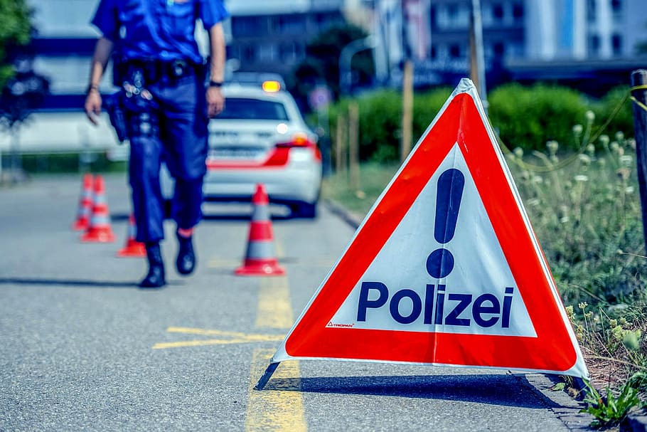 zurich cantonal police, cop, police uniform, road, sign, communication