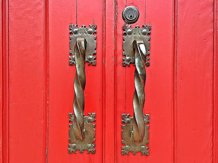 door, red, handle, old, entrance, front, architecture, metal HD wallpaper