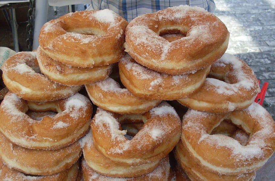 donuts, sugar, buns, bread bakery pastry, food and drink, freshness HD wallpaper