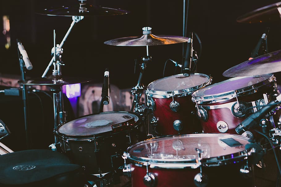 red drum set, drums, musical instruments, drum - percussion instrument, HD wallpaper