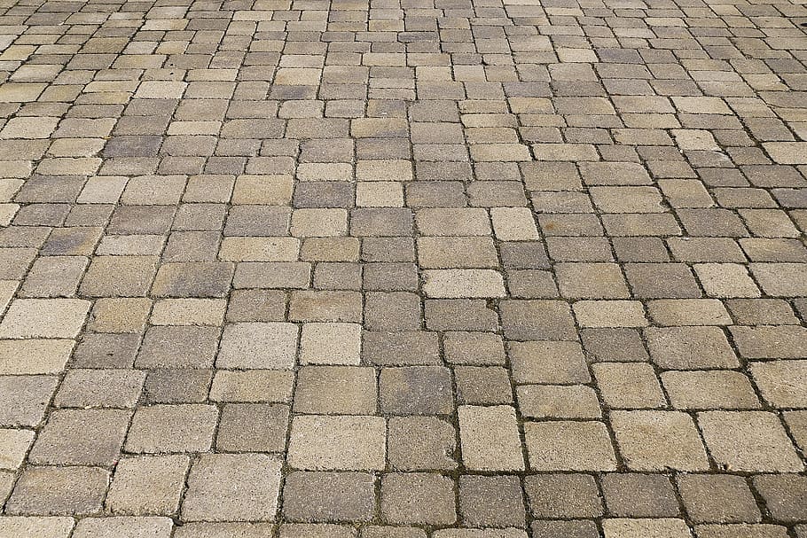 gray concrete bricks, patch, flooring, paving stones, concrete blocks, HD wallpaper