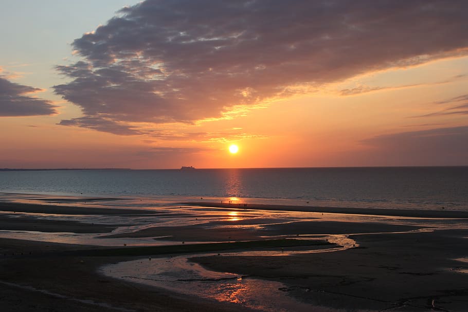 landscape was, normandy beach, sunset, sky, water, sea, scenics - nature HD wallpaper