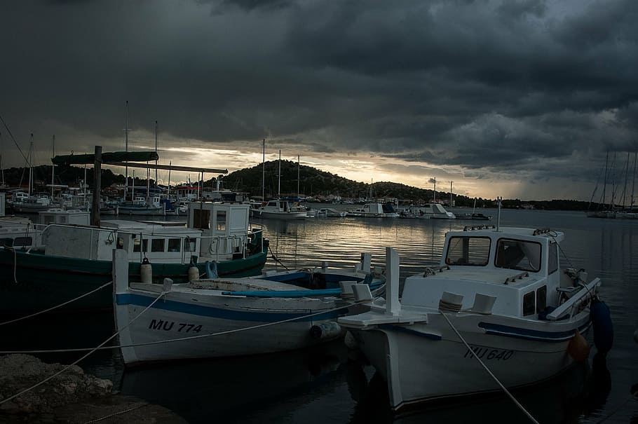clouds, dark clouds, clouds form, at dusk, thunderstorm, nautical vessel HD wallpaper