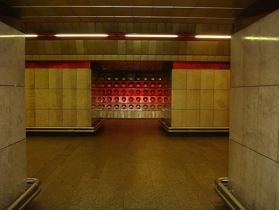 metro, prague, ocher, night, illuminated, indoors, architecture HD wallpaper