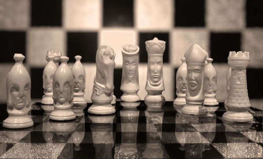 chess pieces, black white, chess game, strategy, chess Board, HD wallpaper