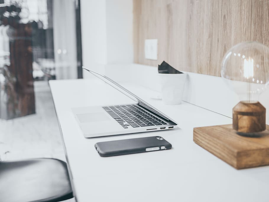 silver MacBook Pro on white table, MacBook Pro, product shoot, HD wallpaper