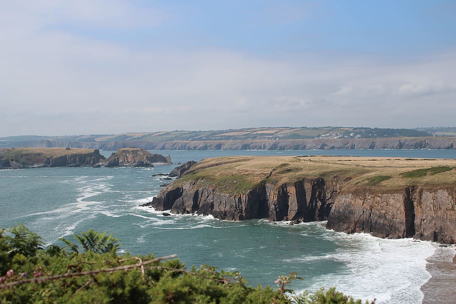 coastline, waves, cliffs, sea, travel, landscape, water, nature HD wallpaper