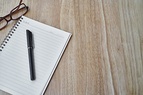 black pen on spring notebook, eyewear, photography, table, course HD wallpaper