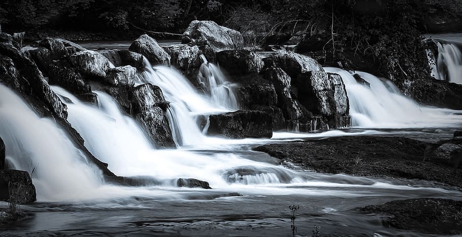 waterfall, rock, flow, murmur, racing, beauty in nature, motion HD wallpaper