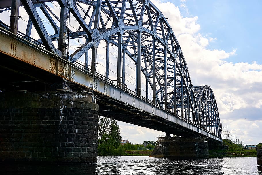 riga, latvia, daugava, bridge, river, water, railway, industry HD wallpaper