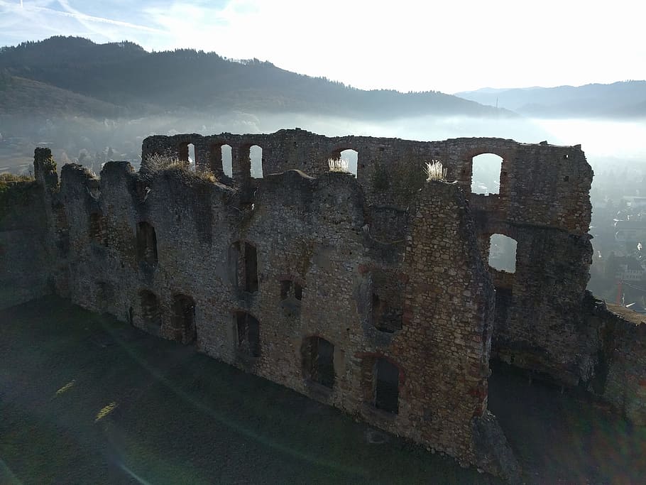 Ruins, Mist, Landscape, Germany, architecture, window, history HD wallpaper