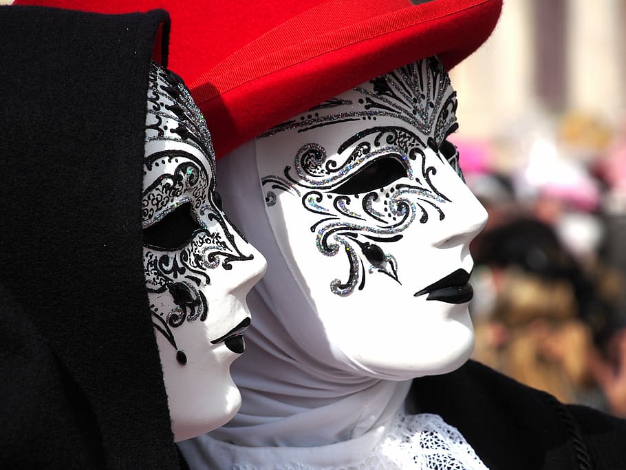 two person wearing masquerade masks, carnival, venice, italy