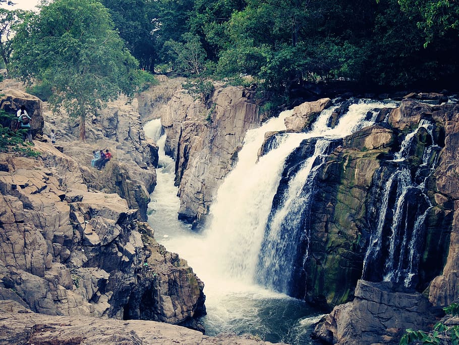 waterfalls, cascade, rock, river, landscape, natural, beautiful HD wallpaper