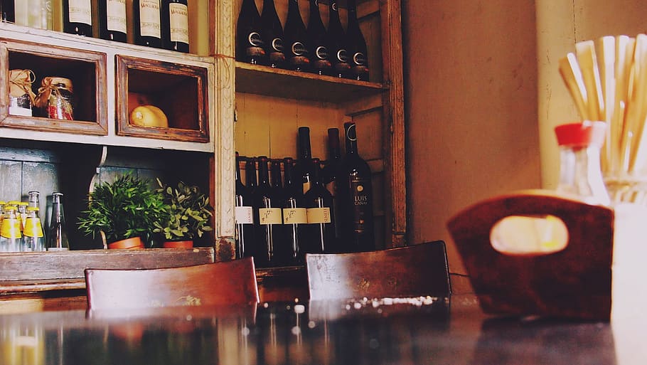 restaurant, bar, cafe, wine, bottles, food and drink, container HD wallpaper
