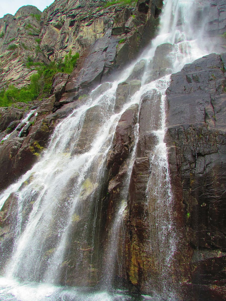 waterfall, rock, mountain, nature, flowing, stone, natural HD wallpaper
