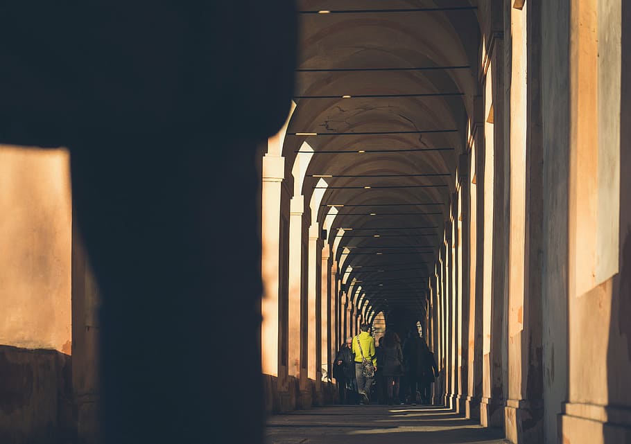 people walking in hallway, man, alone, architecture, building HD wallpaper