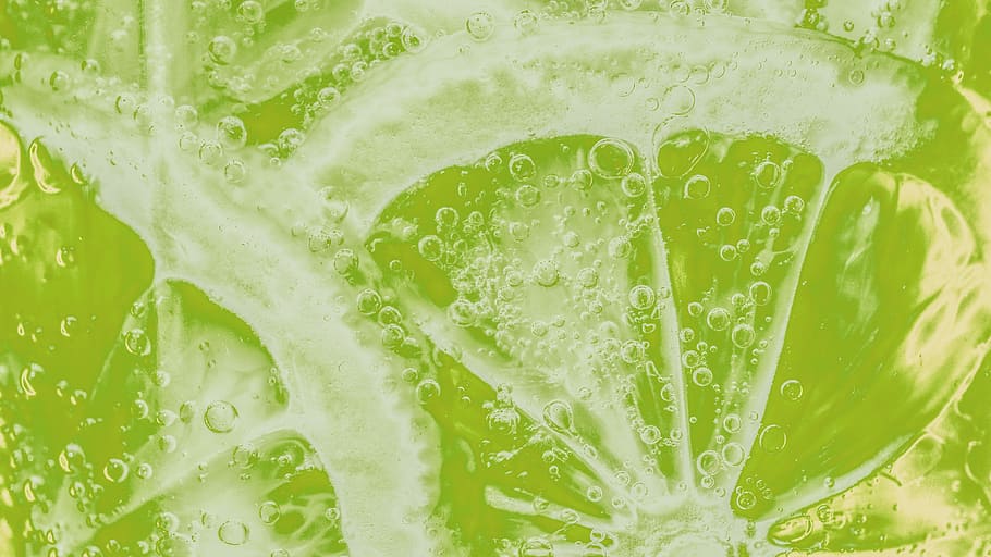 sliced green citrus silhouette, bubble, lime, lemon, healthy HD wallpaper
