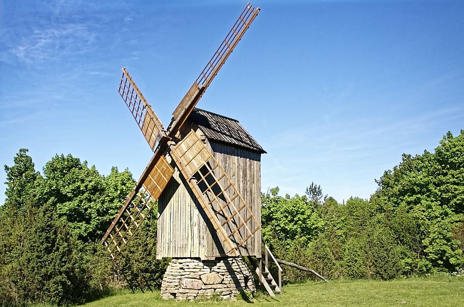 estonia, muhu island, windmill, historically, baltic states, HD wallpaper