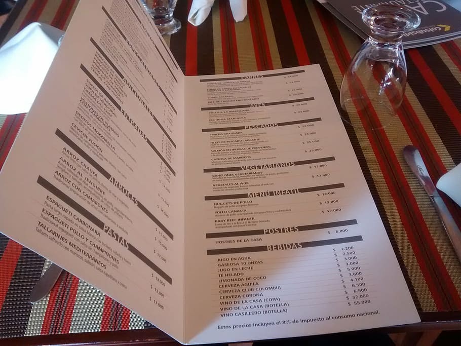 white and black menu on table, dinner, food, publication, text HD wallpaper