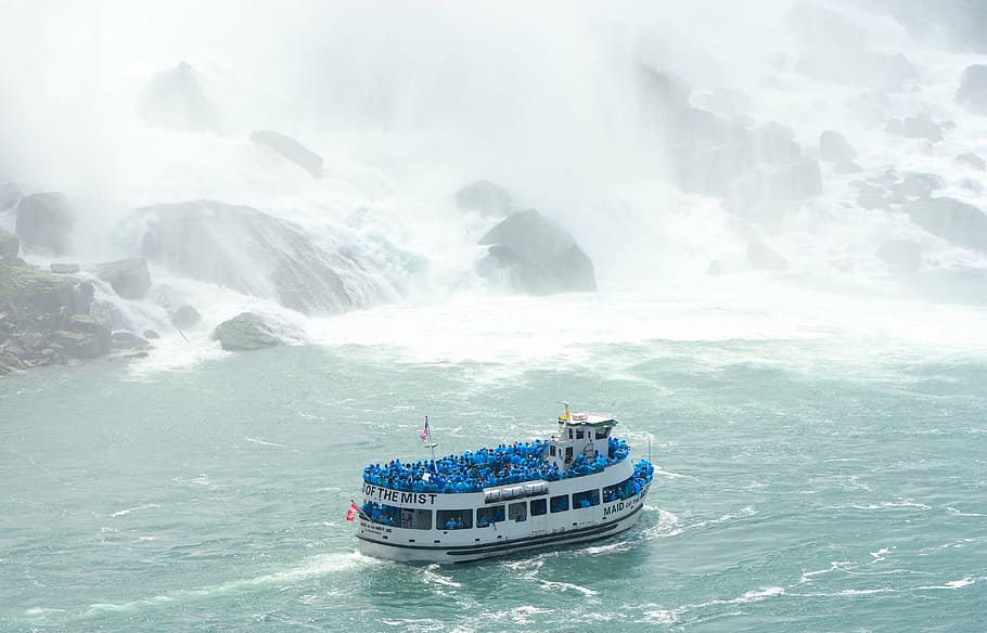 boat, ship, water, mist, tourism, tourists, maid of the mist HD wallpaper