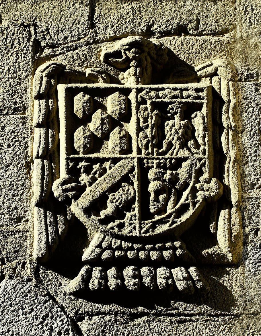 spain, avila, shield, coat of arms, heraldry, medieval, architecture, HD wallpaper