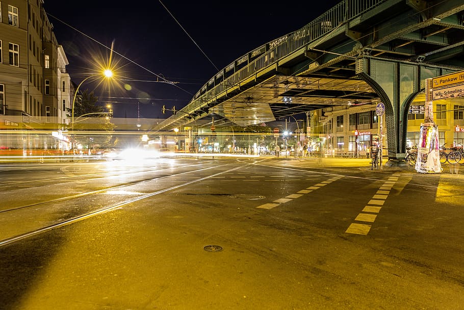 Road Intersection Without Cars, bicycle, blur, bridge, building HD wallpaper