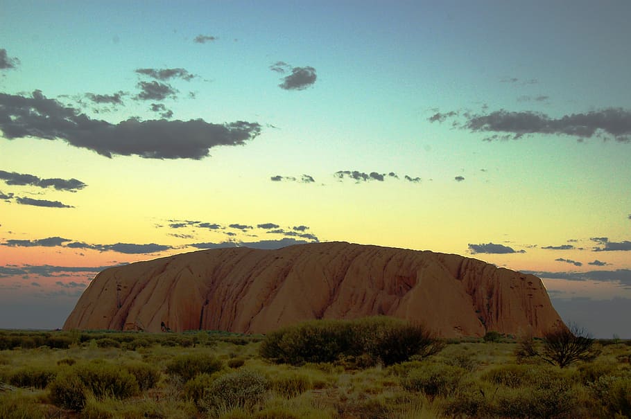 Ayers Rock, Uluru, Australia, Outback, dusk, setting, sunset HD wallpaper