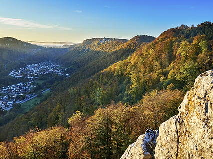 mountain, alb, lichtenstein, castle, morning, swabian alb, alb eaves HD wallpaper