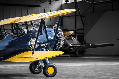 Aircraft, Machine, Flyer, Wing, blue, aviation, yellow, turbine HD wallpaper