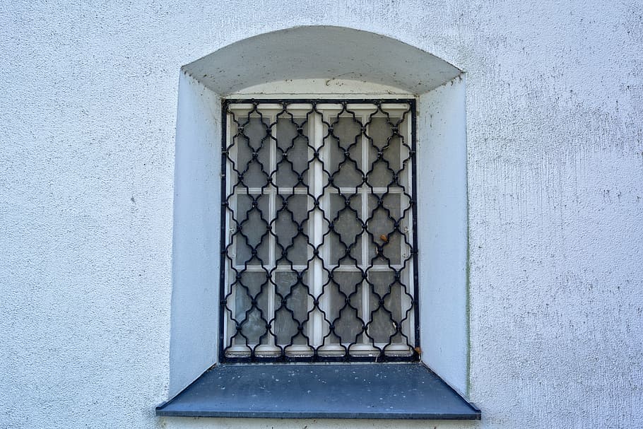 window, window grilles, grid, old, facade, grate, metal, wall, HD wallpaper