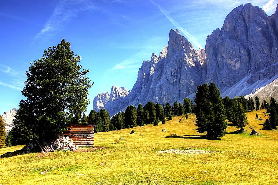 dolomites, geisler, odle, mountain, nature, clouds, sky, italy, HD wallpaper