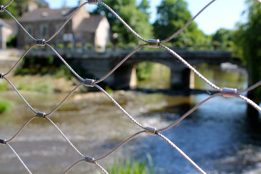 fence, water, bridge, safety, security, protection, chainlink fence HD wallpaper