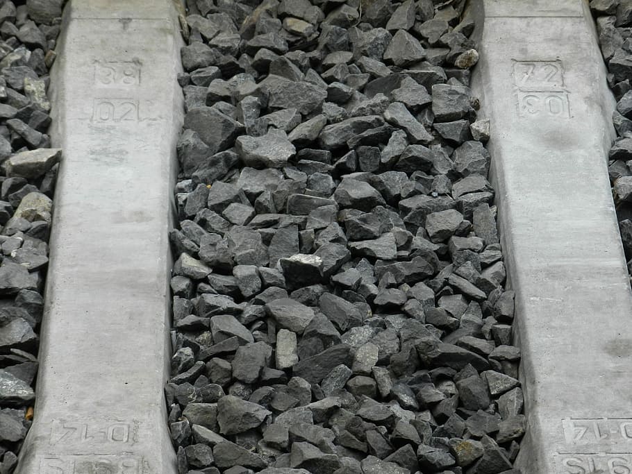 Train Tracks, Rails, Stones, concrete, railway, text, no people HD wallpaper