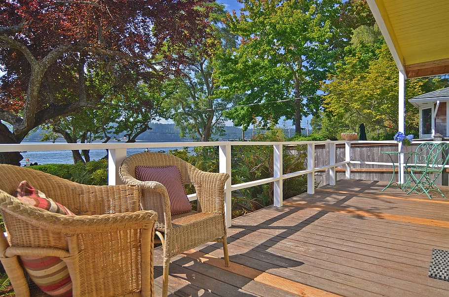 deck, view, island, porch, northwest, summer, home, outdoor HD wallpaper