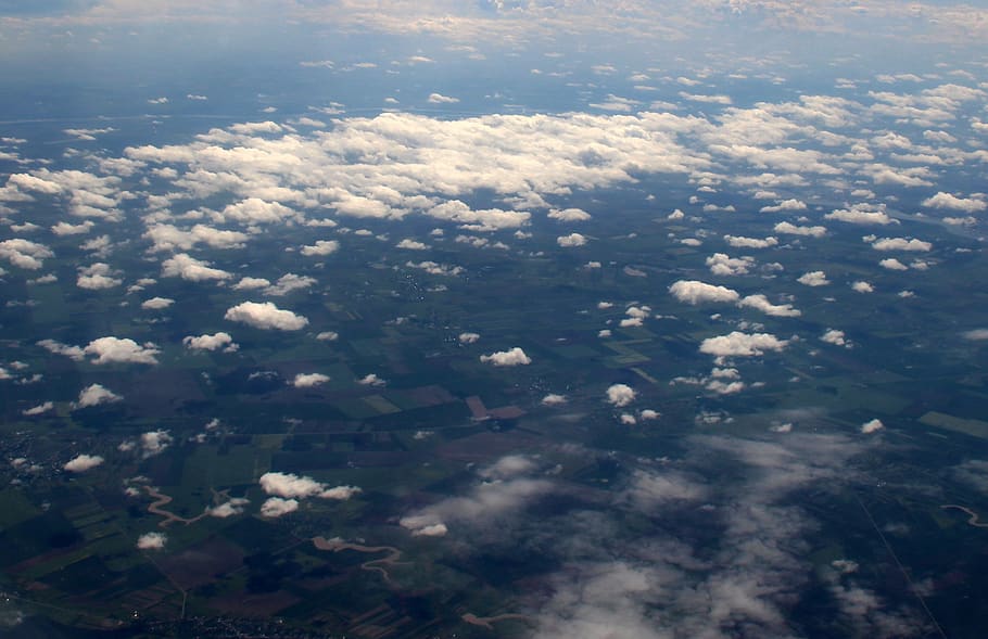 sky, cloud, height, plane, white, fluffy, the atmosphere, landscape HD wallpaper