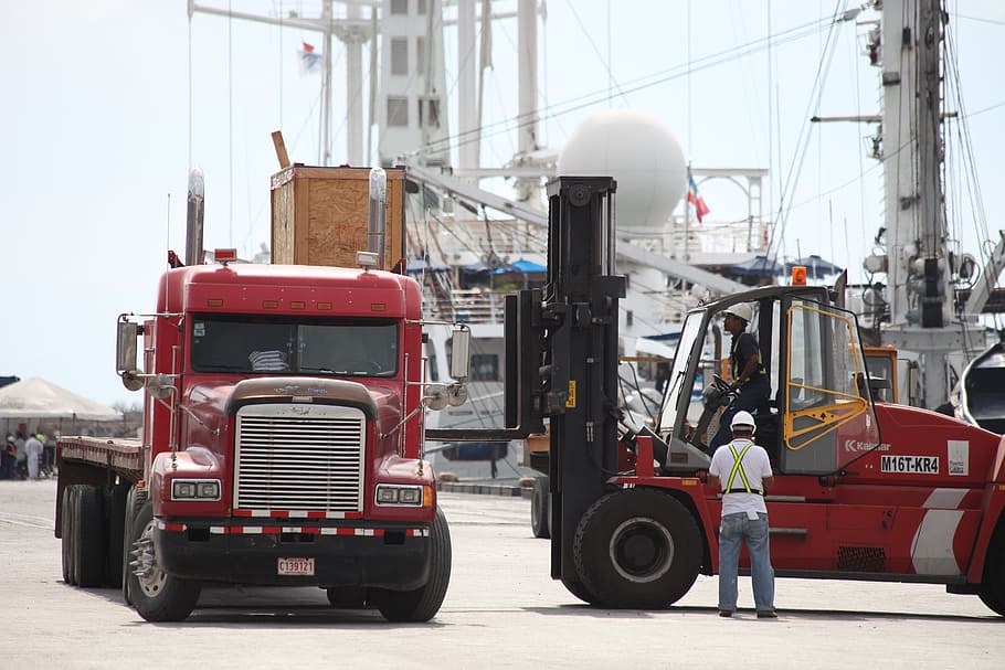 truck, port, transportation, land vehicle, mode of transportation HD wallpaper