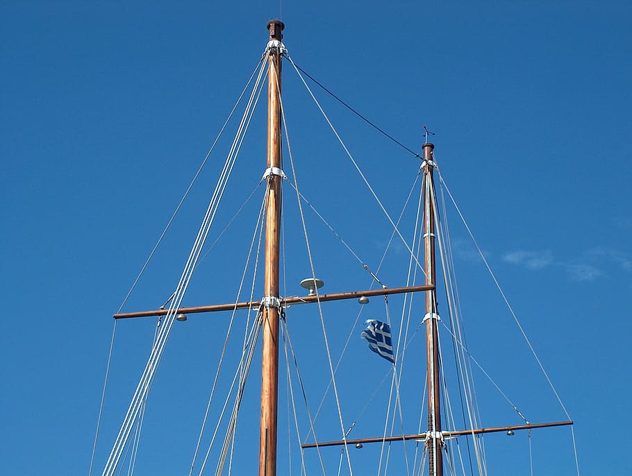 ship, masts, sail, sailing boat, zweimaster, sailboat, sky HD wallpaper