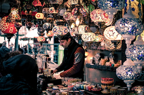 man in lamp store, market, cultures, souvenir, people, bazaar HD wallpaper