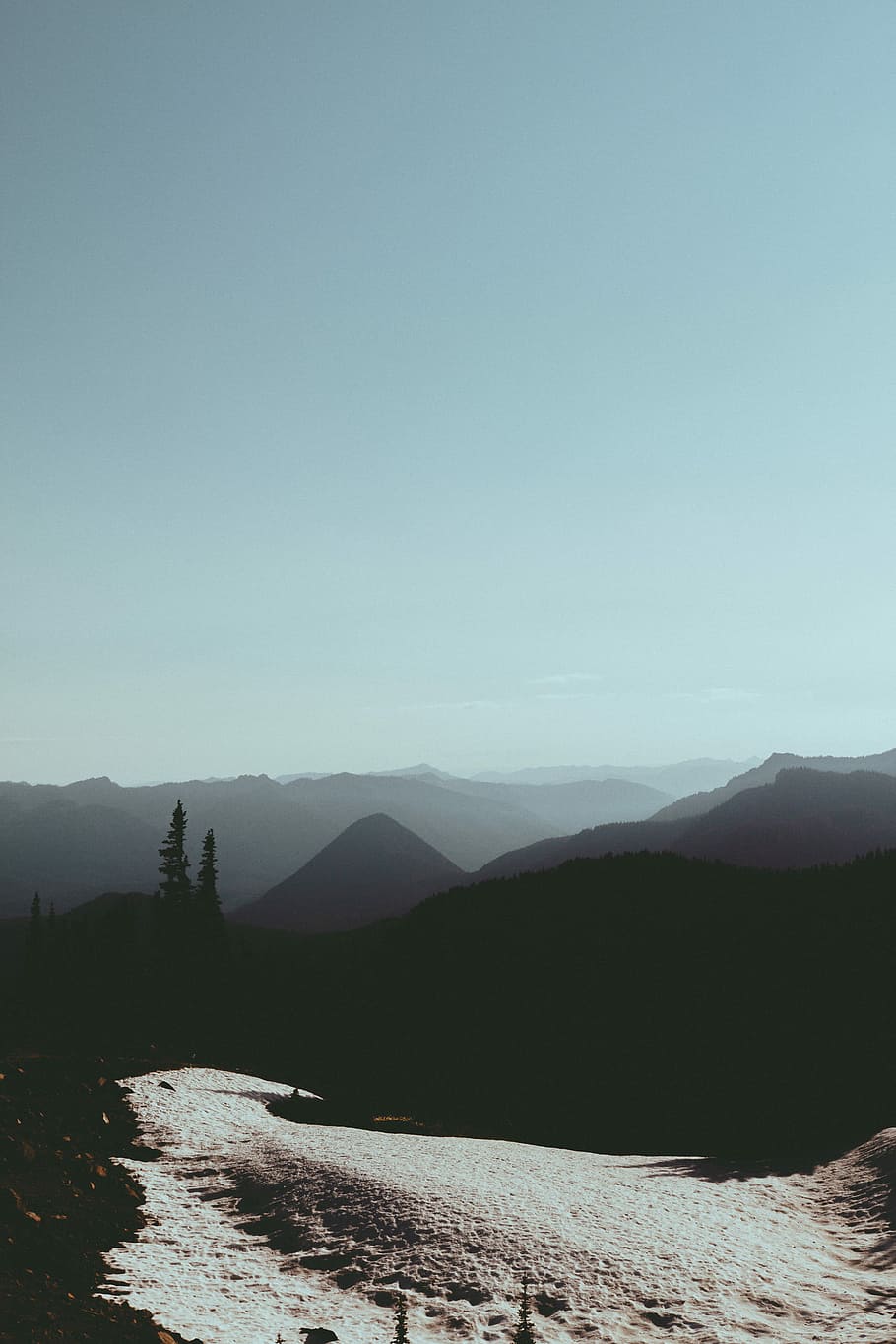 landscape photography of mountain and trees, high-angle photography of tree near mountain HD wallpaper