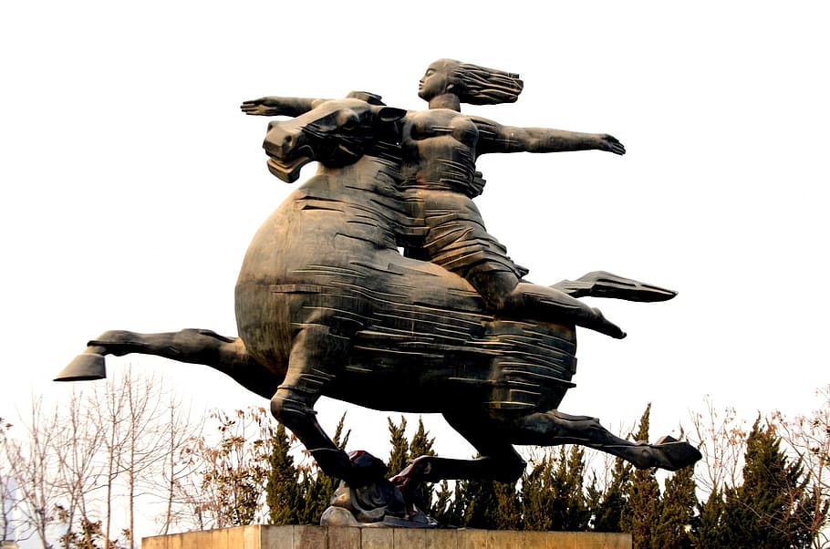 objects, animals, horse, rider, people, art, statue, riding HD wallpaper
