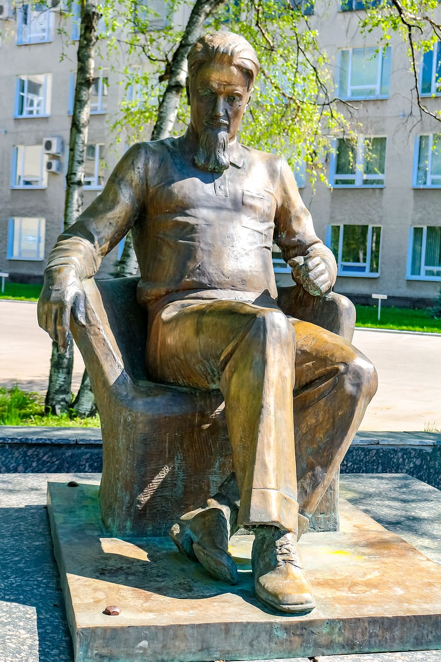 scientist, monument, bronze, obninsk, russia, kurchatov, institute, HD wallpaper