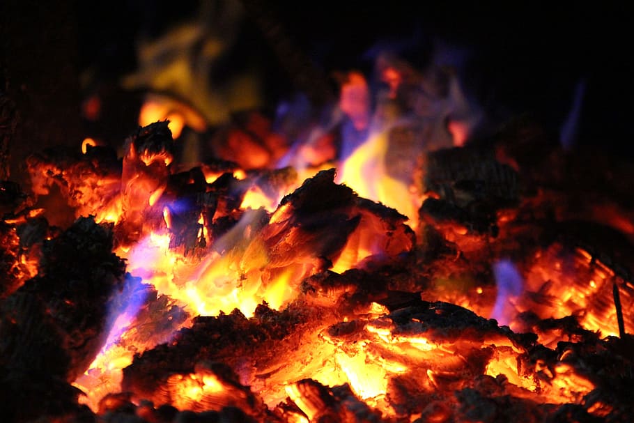 flame, Fire, Charcoal, Wood, Ashes, campfire, orange color HD wallpaper