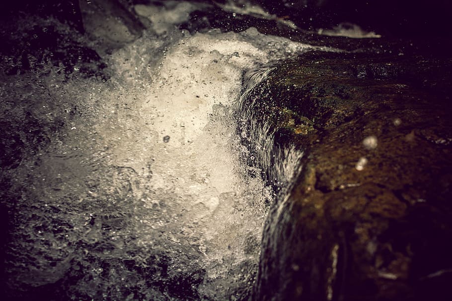 splash, waterfall, stones, mountains, rock, nature, summer HD wallpaper