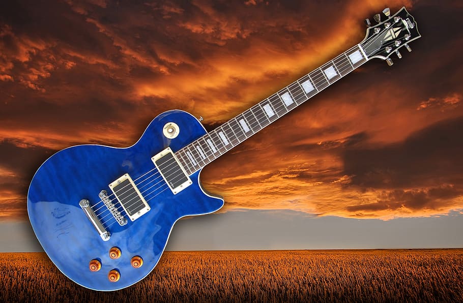 blue and brown electric guitar, e guitar, instrument, musical instrument, HD wallpaper